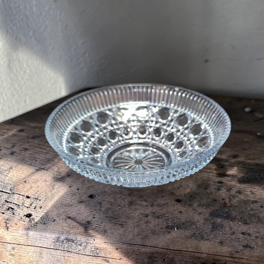 Federal‎ Glass Buttons and Cane Blue Candy Dish, Vintage Starburst Centerpiece